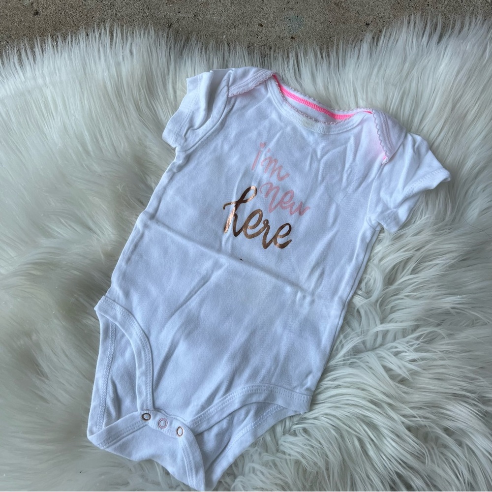Cloud Island White and Pink Metallic Short Sleeve One Piece Bodysuit